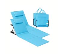 Folding Beach Sunlounger, Sky Blue / 2