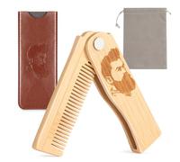 Folding Beard Comb for Men, Portable Bamboo Beard & Mustache Comb Hair Brush with Travel Pouch, Ideal Father’s Day, Birthday, Christmas Stocking Stuffers Gift for Him