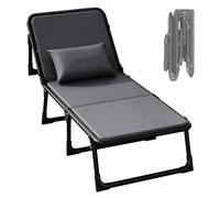 Folding Bed for Adults - Adjustable 6-Position Backrest, Foldable Cotton-Linen Fabric Guest Bed for Camping or Office Naps - 220kg Capacity