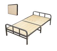 Folding Bed Frame without Mattress, Steel Frame and Solid Wood Material, Load-bearing Capacity 500KG, Guest Bed for Bedroom, Office