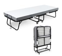 Folding Bed Metal Frame White/Black 200x75x42.5cm Foldable Wheeled 10cm Guest.