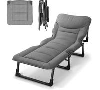 Folding Bed with Mattress - Portable Rollaway Guest Bed with Adjustable Tilt and Metal Frame, Includes Side Storage Pockets