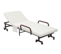 Folding Bed with Mattress & Wheels, Adjustable Backrest, Brown