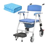 Folding Bedside Commode Shower Chair with Wheels Solid Construction Easy Assembly Non-Slip Shower Wheelchair ? A for The Elderly Disabled Pregnant Woman