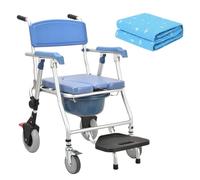 Folding Bedside Commode Shower Chair with Wheels Solid Construction Easy Assembly Non-Slip Shower Wheelchair ? A for The Elderly Disabled Pregnant Woman