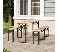 Folding Beer Table Set Dark Green Chinese Fir Wood Metal 170x46x75cm FoldableSet