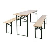 Folding Beer Table Set Dark Green Chinese Fir Wood Metal Frame 220x46x75cm incl.