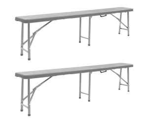 Folding bench 2pc Black 180cm Steel HDPE Portable Foldable Picnic Seat with case