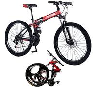 Folding bikes Folding Mountain Bicycle Lightweight Portable Folding City Bike Bicycle 21-30 Speed High Carbon Steel Framewith Suspension Fork 26inch
