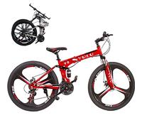 Folding bikes Portablefor Adults Foldable Adult Bicycles Folding Mountain Bike with Suspension Fork 26inch GearsFolding City Bike High Carbon Steel Frame