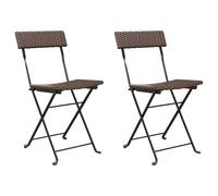 vidaXL 2x Folding Bistro Chairs Grey Poly Rattan and Steel Patio Outdoor Chair