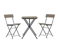 vidaXL Folding Bistro Set 3 Piece Grey Poly Rattan Outdoor Table and Chair