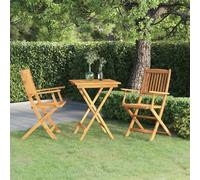Folding Bistro Set Brown Acacia Wood Oil Finish 60cm Round Table & 2 Chairs Slim