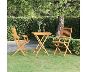 Folding Bistro Set Brown Acacia Wood Oil Finish 60cm Round Table & 2 Chairs Slim