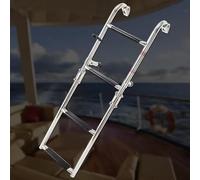 Folding Boat Boarding Ladder, Stainless Steel 4 Steps Stern Mount with Rubber Grips, Portable Design for Easy Access