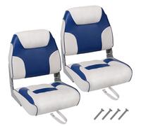 Folding Boat Seat, Durable UV Resistant Waterproof Marine Boat Seats with Ergonomic Backrest, Comfortable Faux Leather Padded Seating for Fishing, Yachts, Blue White