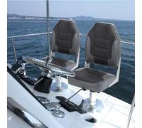 Folding Boat Seat Set of 2, High Back Captain Chair with High-density Sponge Padded Cushions, Fixing Strap & Stainless Steel Screws, Ergonomic Fishing Seating for Fishing Boat Yachts - grey