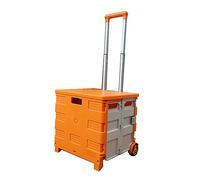 Folding Boot Cart - Compact 2-Wheel Shopping Cart with Lid, Ideal Car Trunk Storage Box, 40x40x37cm, Available in Red, Green, Orange (Color: Orange)
