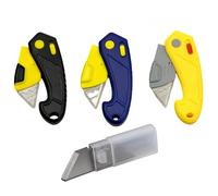 Folding Box Cutter Tool, Box Opener, Utility Knives with 10 Extra SK5 Blades for Slitting Bubble Wrap, Stretch Film, Foam and Other Plastic(Black, Blue,Yellow)
