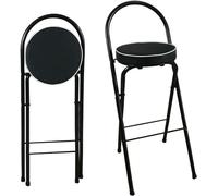 Folding Breakfast Bar Stool, Round Padded Seat 26″-30″ Foldable High Chair with Back Support & Footrest, for Home Kitchen Office Party