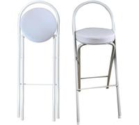 Folding Breakfast Bar Stool with Back Support & Footrest 26" 30" Height Adjustable Round Padded Seat Ideal for Home Kitchen Office Party White 70cm/28inch