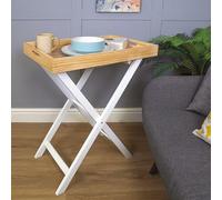 Folding Butlers Tray & Stand - Stylish Wooden Side Table with Detachable Top for Serving Food or Drinks - Ideal for Home, Garden, Kitchen, Lounge, Bedroom, Caravan, Camping - H77 x W60 x D40cm, White
