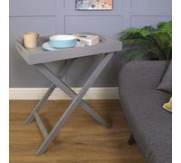 Folding Butlers Tray & Stand - Stylish Wooden Side Table With Detachable Top For Serving Food Or Drinks - H77 X W60 X D40Cm, Grey
