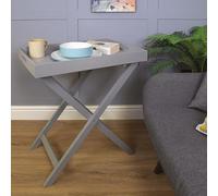 Folding Butlers Tray & Stand - Stylish Wooden Side Table with Detachable Top for Serving Food or Drinks - Ideal for Home, Garden, Kitchen, Lounge, Bedroom, Caravan, Camping - H77 x W60 x D40cm, Grey