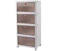 Folding Cabinet,Plastic Storage Box,Wheel,Magnetic Cabinet Doors,for Bedrooms,Living Rooms,Offices,Bathroom 4-Tier
