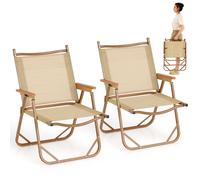 Folding Camp Chairs Set of 2 Outdoor Lightweight Beach Chairs-Beige