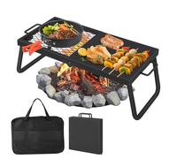 Folding Campfire Grill 57 x 28cm Portable Camping Grates with Legs & Carrying Bag, Heavy-Duty Steel Mesh Grate, Portable Over Fire Pit Camp Grill for Outdoor BBQ
