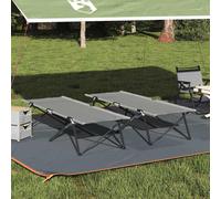 Folding Camping Bed 2pc Grey Oxford Fabric Steel Frame 206x76x47cm Foldable Pack