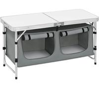 Folding Camping Cupboard Kitchen, Height Adjustable Aluminum Camping Table with Storage, Lightweight Picnic Table with Carry Handle for Outdoor Patio BBQ Party, Black + Grey(White+Gray)
