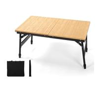 Folding Camping Table Aluminum and Wood with Height-Adjustable Legs Igt Two-Unit Folding Outdoor Table with Sliding Top for Indoor and Outdoor Use