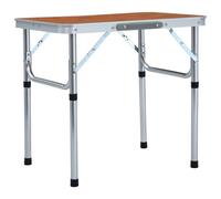 Folding camping table Brown 60x45cm Aluminium MDF, Portable Foldable Handle Eco