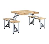 Folding Camping Table Brown Fir Wood 85.5x72.5x67cm 4-Seat Foldable Case Handle