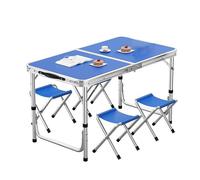 Folding Camping Table & Seat Set, L120 W60 Cm, 3-Level Height Adjustable (55/62/70cm), Waterproof & Anti-Stain, with Handle, for Outdoor Picnic/Camping/Home,Blue