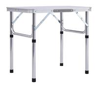 Folding Camping Table White Aluminium MDF 60 x 45 x 56 cm Compact Portable with Carry Handle for Outdoor Camping, Garden, Picnic, Beach, Trekking and Motorhome