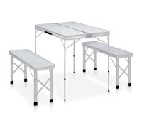 vidaXL Folding Camping Table with 2 Benches Aluminium White UK HOT