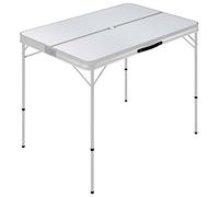 Folding Camping Table with 2 Benches Made of Aluminium and MDF White, Compact, Portable, Weatherproof, Space Saving for Outdoor, Picnic, Garden, Motorhome, Trekking, Beach