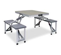 Folding Camping Table Brown Fir Wood 85.5x72.5x67cm 4-Seat Foldable Case Handle