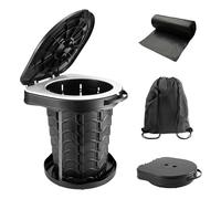 Folding Camping Toilet with Storage Bag, 13.6" H, Load 180kg, Black | Adjustable Height, Includes Lid, Seat & Waste Bags, Easy to Set Up, for Campervan, Party, Hiking, Outdoor & Emergency Use