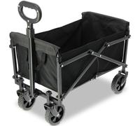 Folding Camping Trolley Cart 100L Heavy Duty Wagon with Wide Wheels 200LB Load Capacity, Adjustable Handle, Collapsible Utility Cart for Outdoor Gear, Beach, Garden, Festivals (Black)