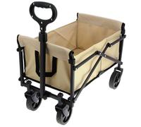 Folding Camping Trolley Cart 100L Heavy Duty Wagon with Wide Wheels 200LB Load Capacity, Adjustable Handle, Collapsible Utility Cart for Outdoor Gear, Beach, Garden, Festivals (Beige)