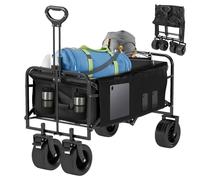 Folding Camping Trolley with All-Terrain Extra Wide Wheels & Brakes, Heavy-Duty Foldable Cart 150KG/330LBS, Large Capacity 100L, Collapsible Festival Wagon for Beach, Garden, Shopping (Black)