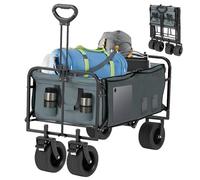 Folding Camping Trolley with All-Terrain Extra Wide Wheels & Brakes, Heavy-Duty Foldable Cart 150KG/330LBS, Large Capacity 100L, Collapsible Festival Wagon for Beach, Garden, Shopping (Grey)