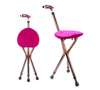 Folding Cane Chair with Seat: 2-in-1 Walking Cane & Rest Stool, Adjustable Heights, 220 lbs Capacity, Aluminum Alloy, LED Night Light
