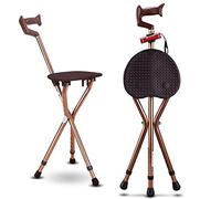 Folding Cane Seat 400 lbs Capacity 3 Legs Adjustable Height Walking Stick Tall with LED Light Unisex for Elderly Brown