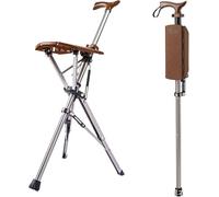 Folding Cane Seat Combo - 400 lbs Capacity Portable Cane Stool with Height Adjustable Thick Aluminum for Elderly, Handy 3-Leg Crutch Chair