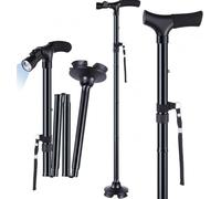Folding Cane Walking Stick with Led Light Adjustable Folding & Extendable Walking Stick Lightweight Handy Non-slip Swivel Tip Collapsible Sticks for Elderly Men and Women Disabled Persons